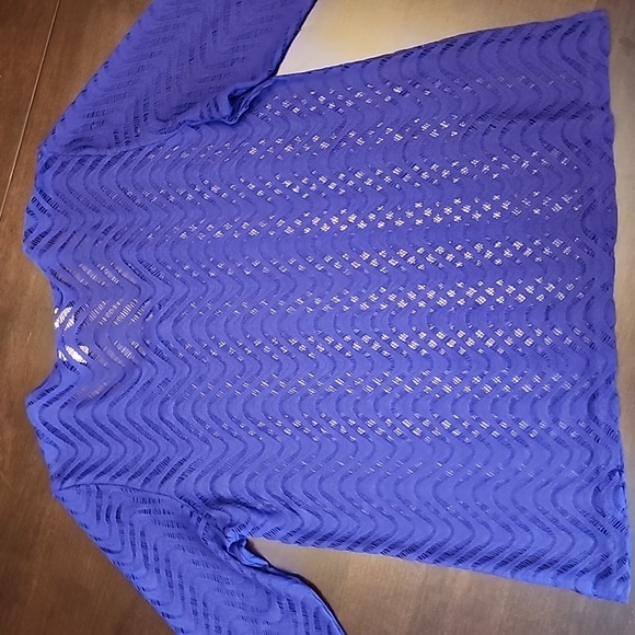 Chicos Size 3 Chevron 3/4 Sleeve Sweater Blue/Purple Wave pattern - Picture 5 of 8